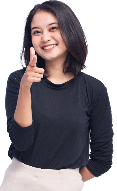 Wanita menunjuk ke arah teks ajakan